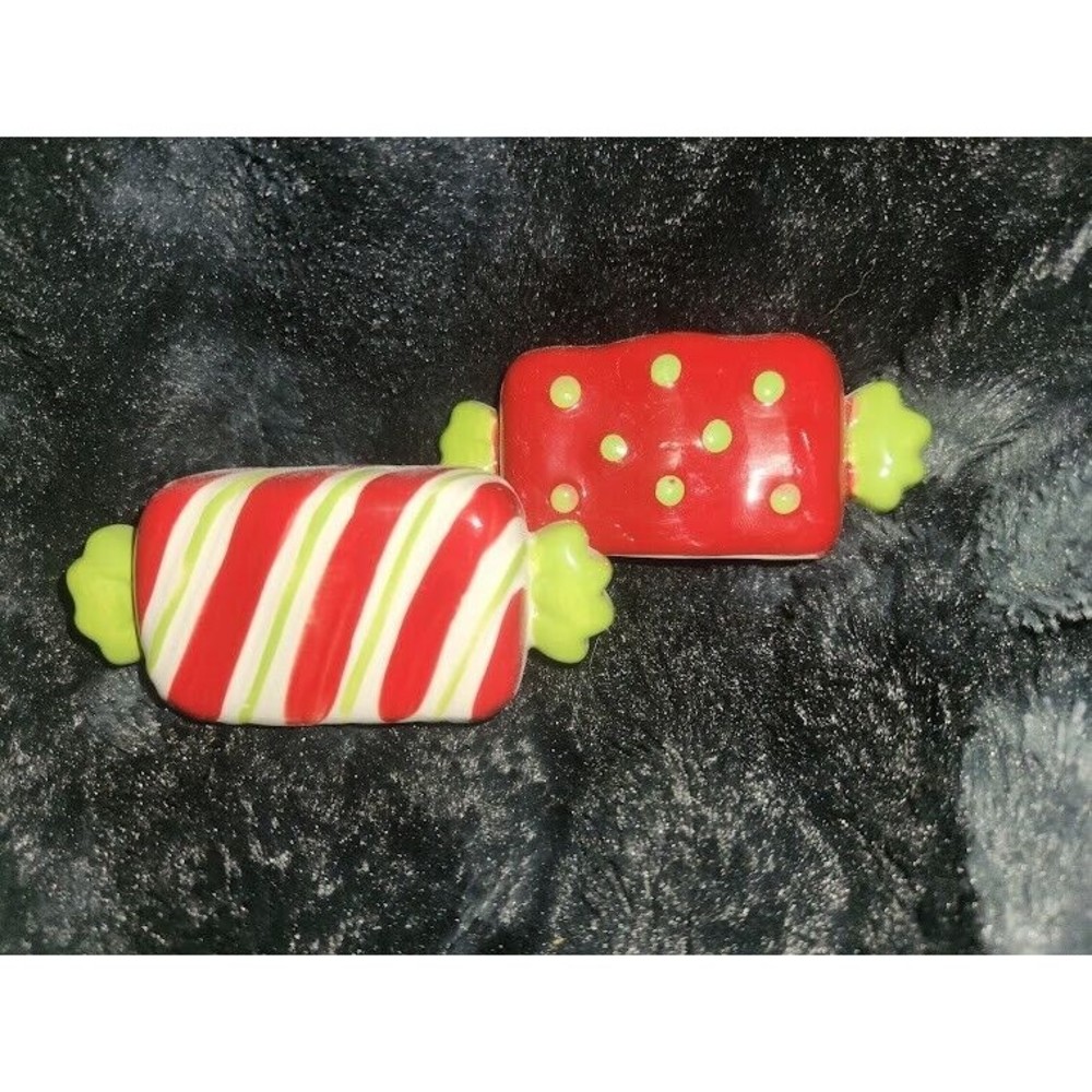 Vintage Red Ceramic Christmas Hard Candy Salt And Pepper Shakers